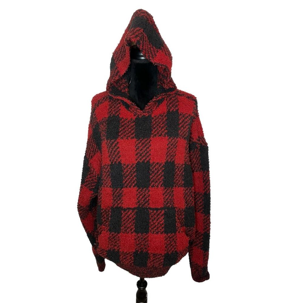 NWT SKIMS Women's Plaid Hooded Sweater Red Size S/M‎ Casual Pullover
